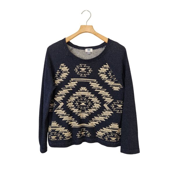 Old Navy Tops - Old Navy Blue Cream Aztec Print Sweatshirt Southwest Comfy Cozy Casual Fall Cute